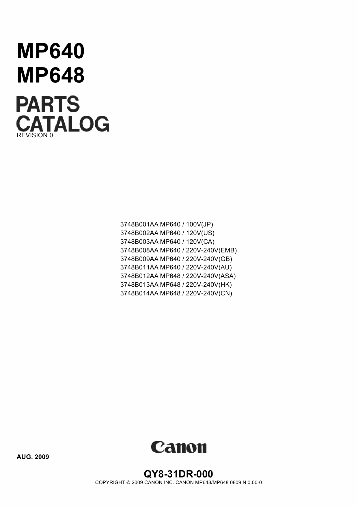 Canon PIXMA MP640 MP648 Parts Catalog Manual-1